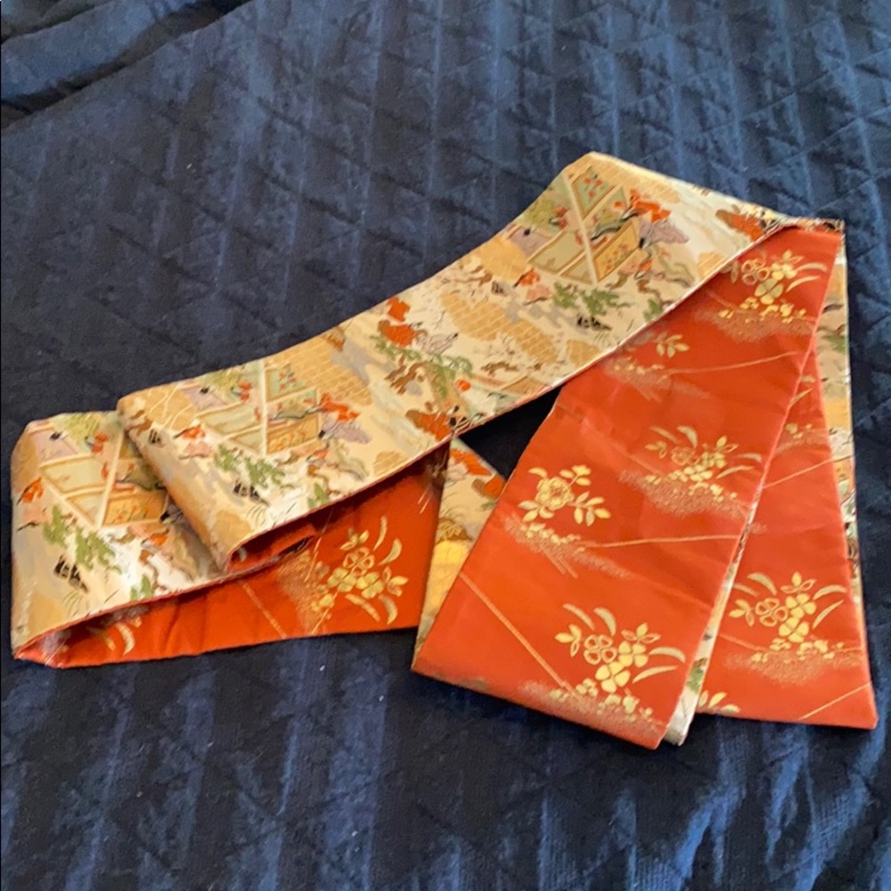 Vintage Silk Embroidered Japanese Obi Girls Garden